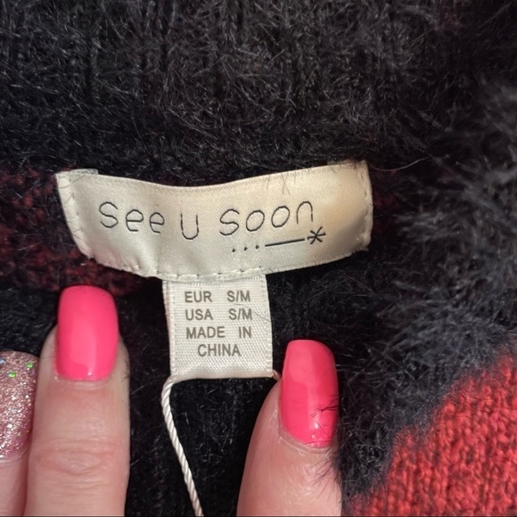 See U Soon Crewneck Tiger Print Eyelash Drop Shoulder Balloon Sleeve … - Picture 3 of 10